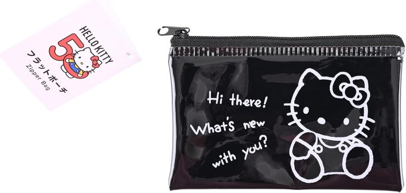 MENBLY Kitty 50th Anniversary Zipper Bag - 4.72x2.95 in Cute Vinyl Card Wallet & Organizer, Kawaii Flat Pouch, Clear Zipper Pouch, Storage Bag (Black Kitty) - Image 3